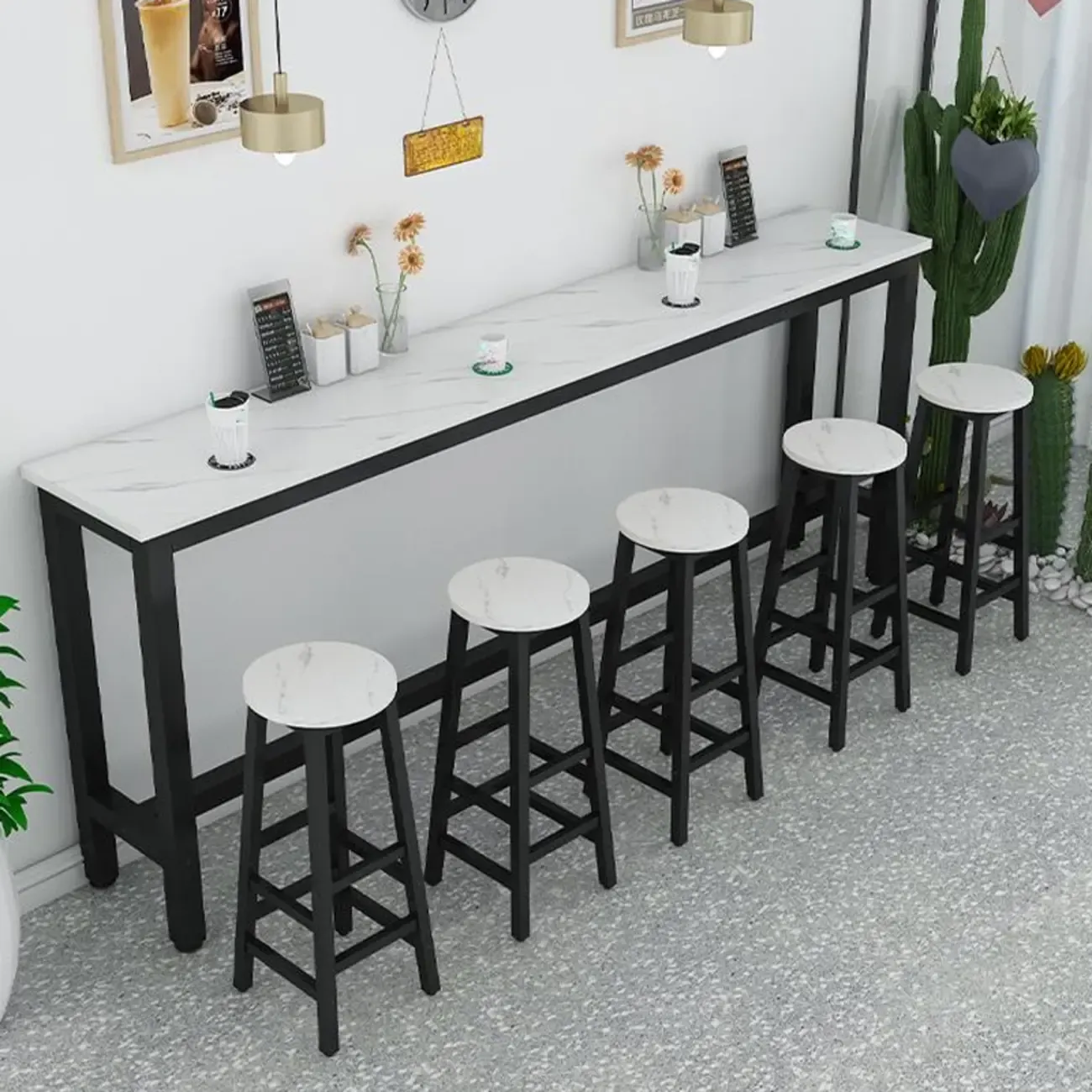 Modern White Metal Fixed Top Design Bar Tables