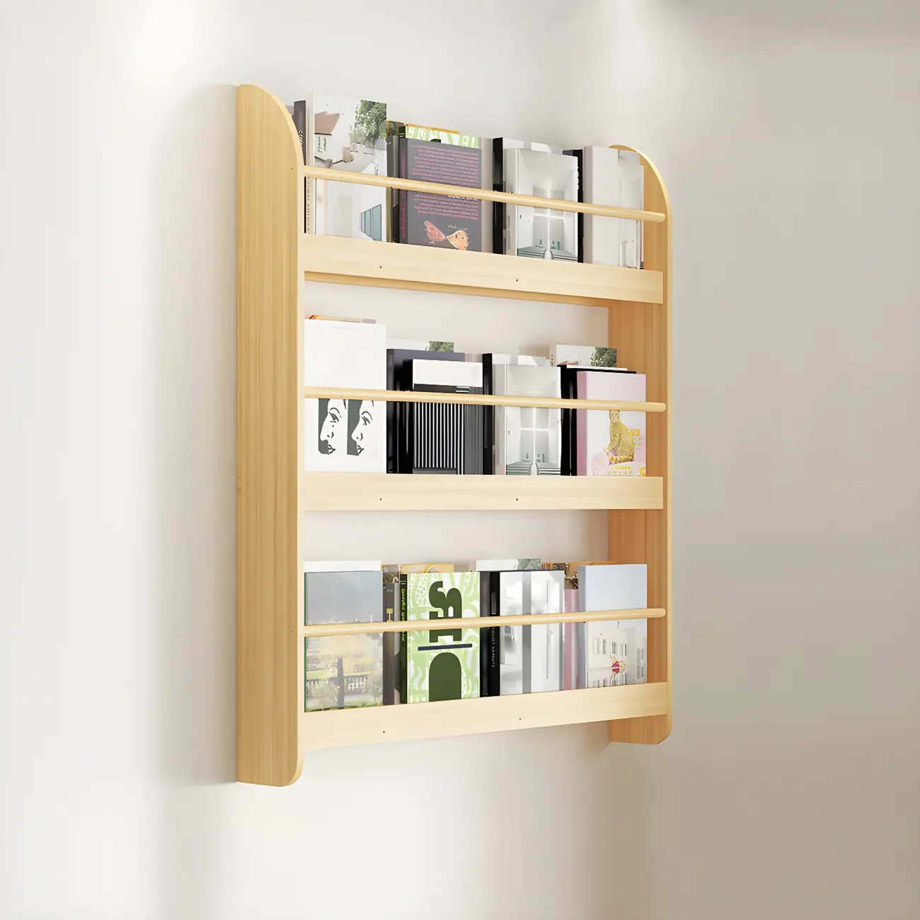 Modern Slim Wood Wall-Mounted Bookshelf