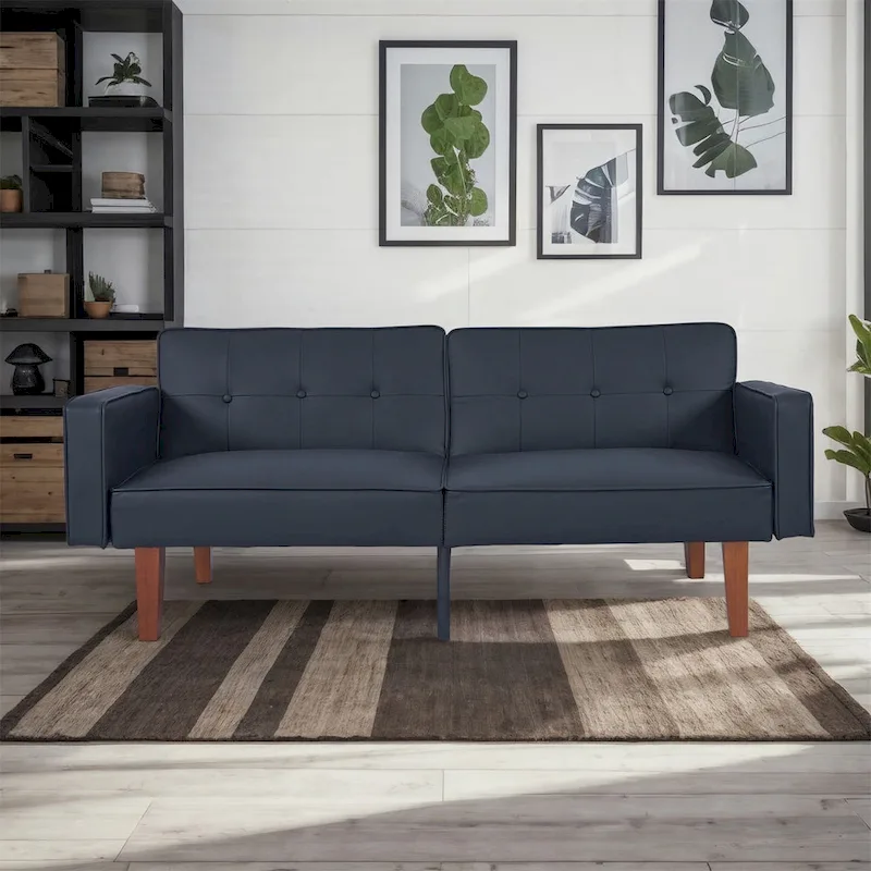 Convertible Sofa Bed Adjustable Fabric Couch Sleeper Modern Recliner Reversible Loveseat Folding Daybed Guest Bed with 2 Pillows