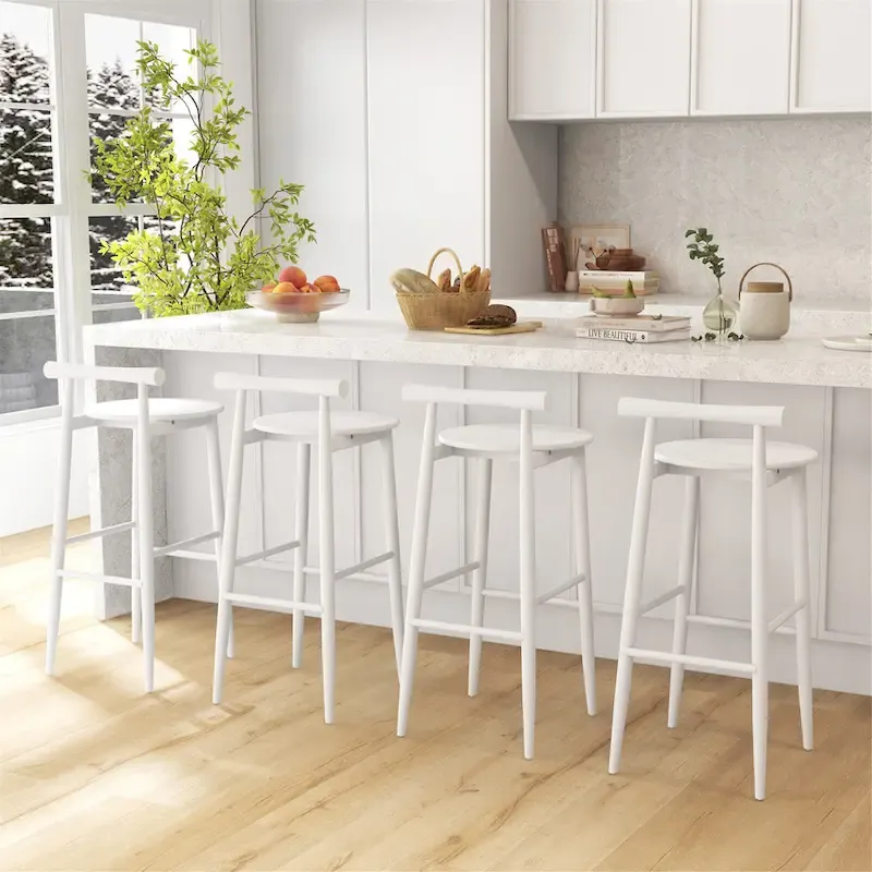 Gymax Bar Height Stools Set of 4 Bar Chair w/ Acacia Wood Frame