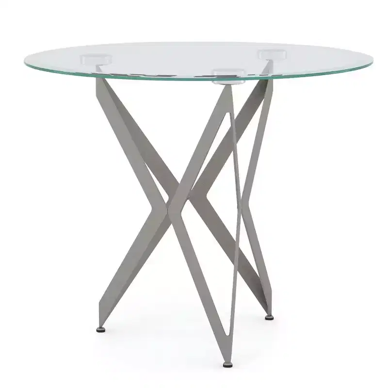 Braylyn Round Glass Top Contemporary End Table Champagne - miBasics: Modern Steel Frame, 22" High Side Table