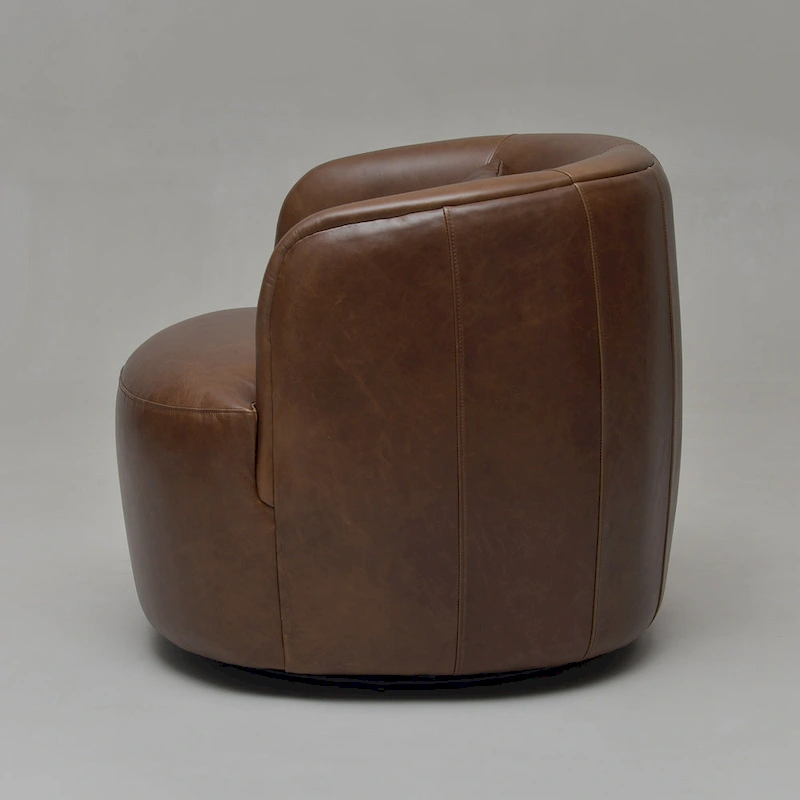 KINWELL Modern Top Grain Genuine Leather Swivel Armchair with Pillow