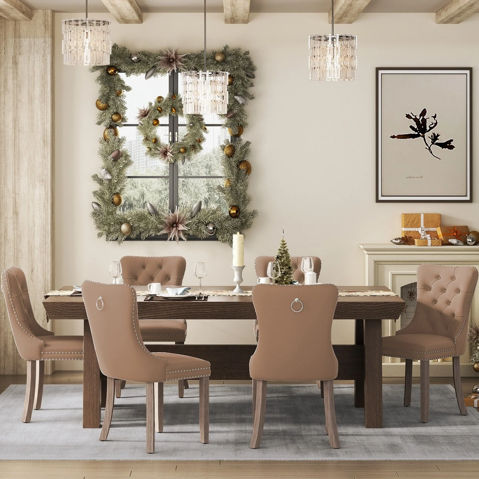 Upholstered Tufted Velvet Dining Chair with Solid Wood Legs Set of 6