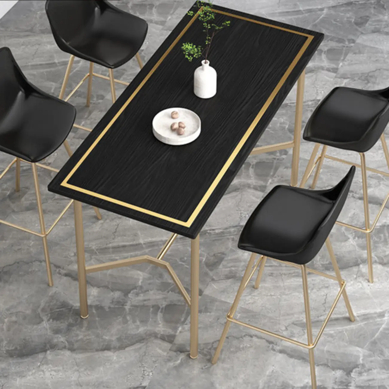 Luxurious Black-Gold Wooden Rectangular Top Bar Tables