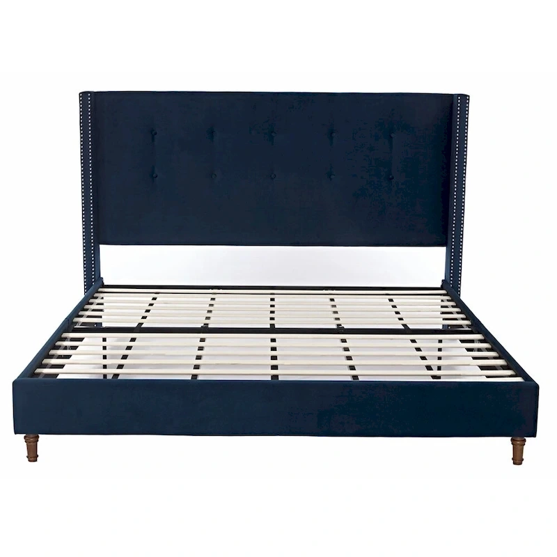 Upholstered Queen Bed with Nailhead Trim Wingback Headboard