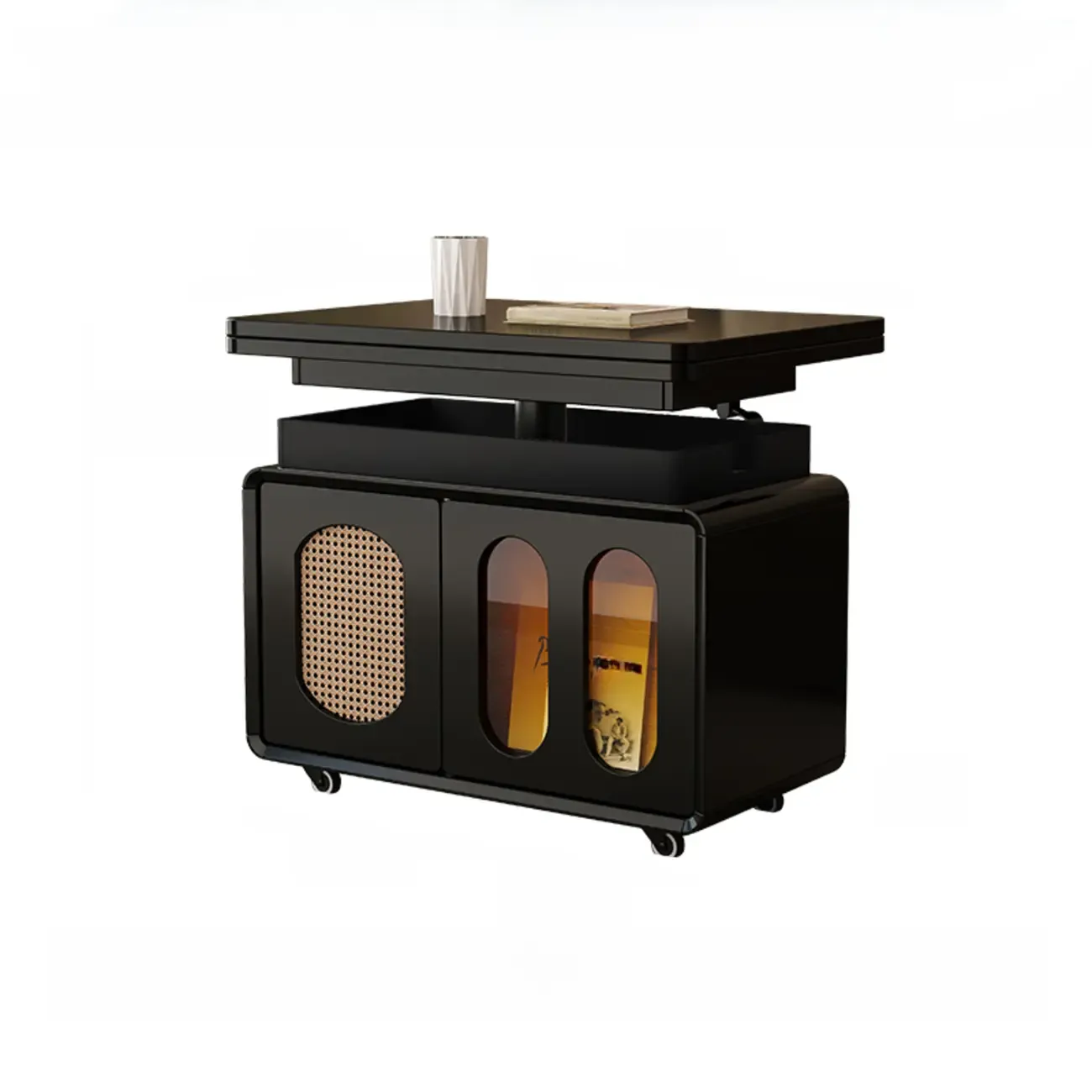 Elegant Brown Rolling Wood Side Table Adjustable Top