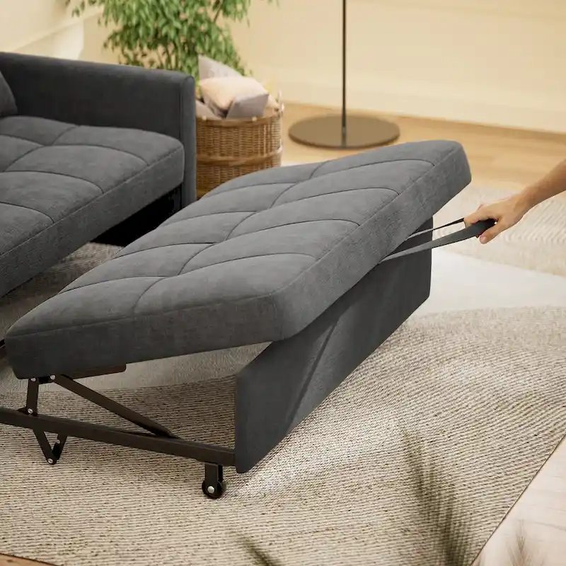 Grey Convertible Sleeper Loveseat with Pull-Out Bed