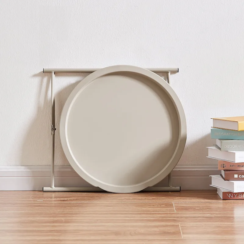 Folding Round TV Tray Table, Small Round Steel Side Table, No Assembly Required - 18.5 x 18.5 x 19.7 in