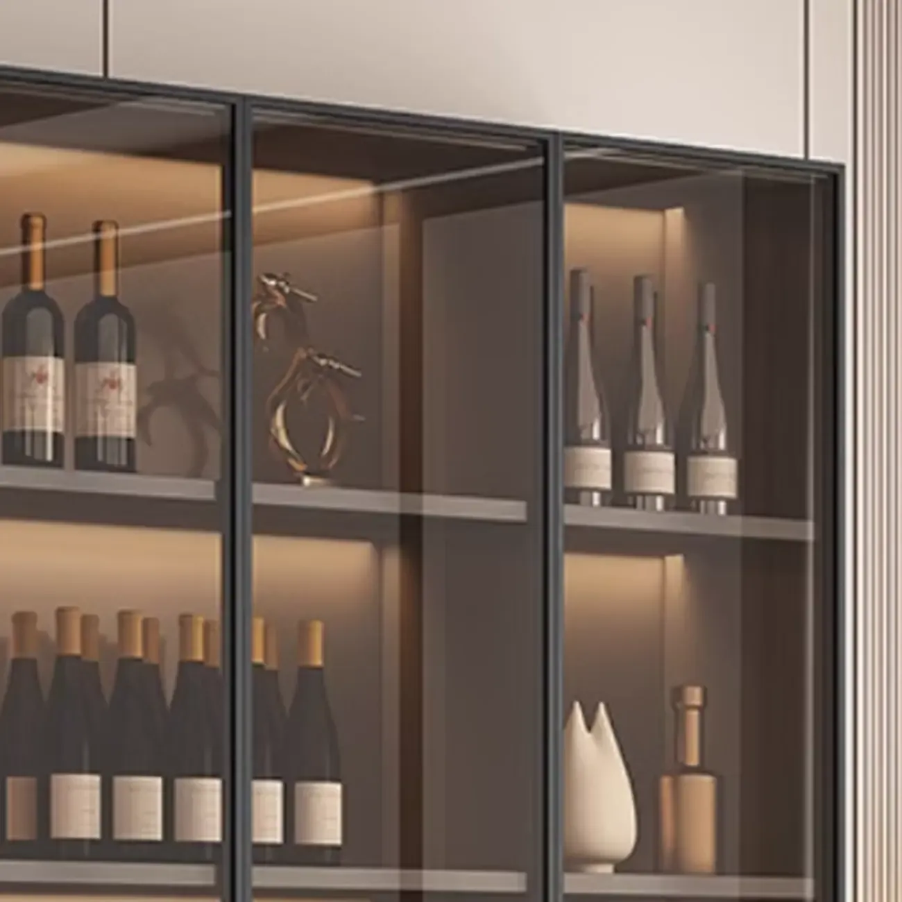 Tall Narrow Black Wood Display Cabinet with Light