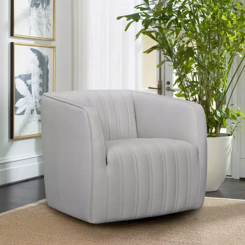 Aries Genuine Leather Swivel Barrel Chair - Armen Living
