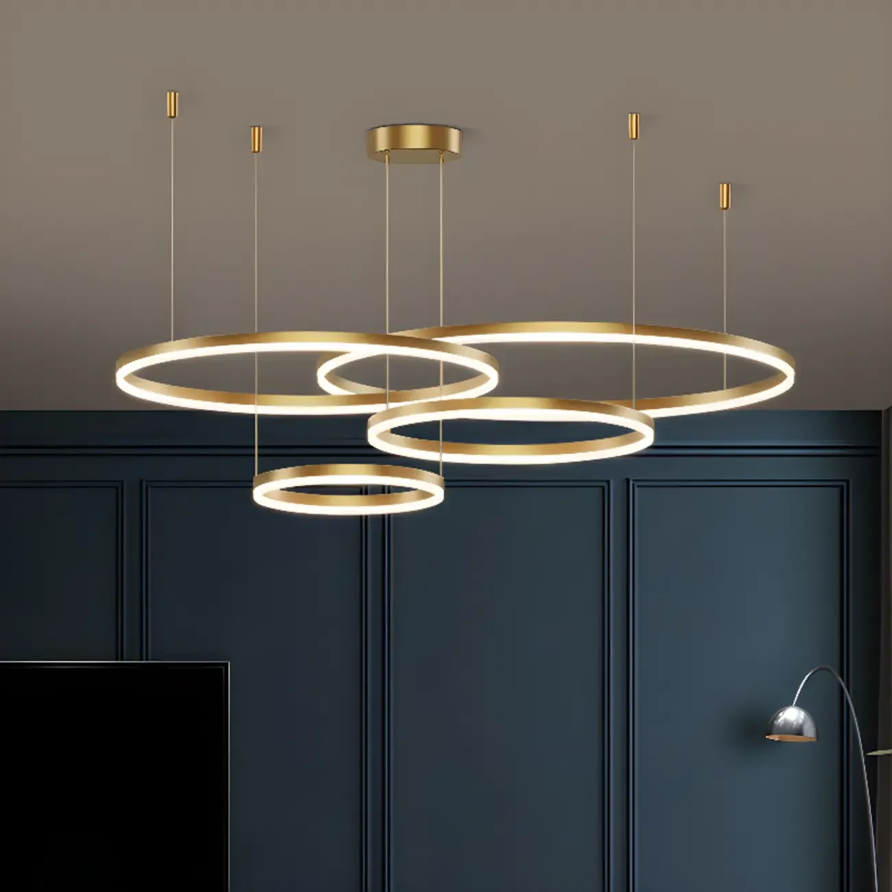 Modern Gold Multi-Circle Tiered Metal Ring LED Chandelier