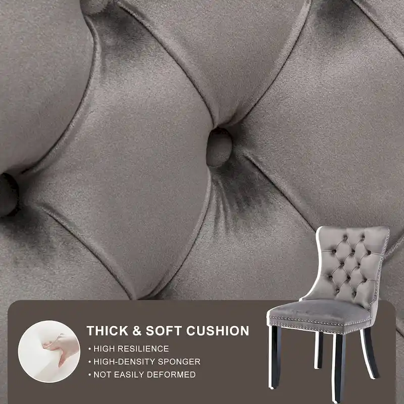 Velvet Dining Chairs, Tufted Solid Wood Armless Chairs Accent Chair with Nailhead Trim and Back Ring Pull