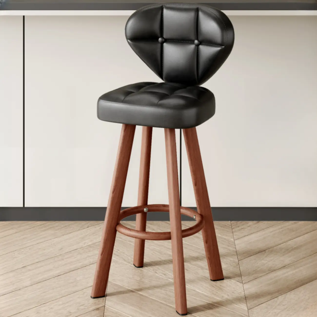 Modern Tufted Counter Height Bar Stools with Metal Footrest