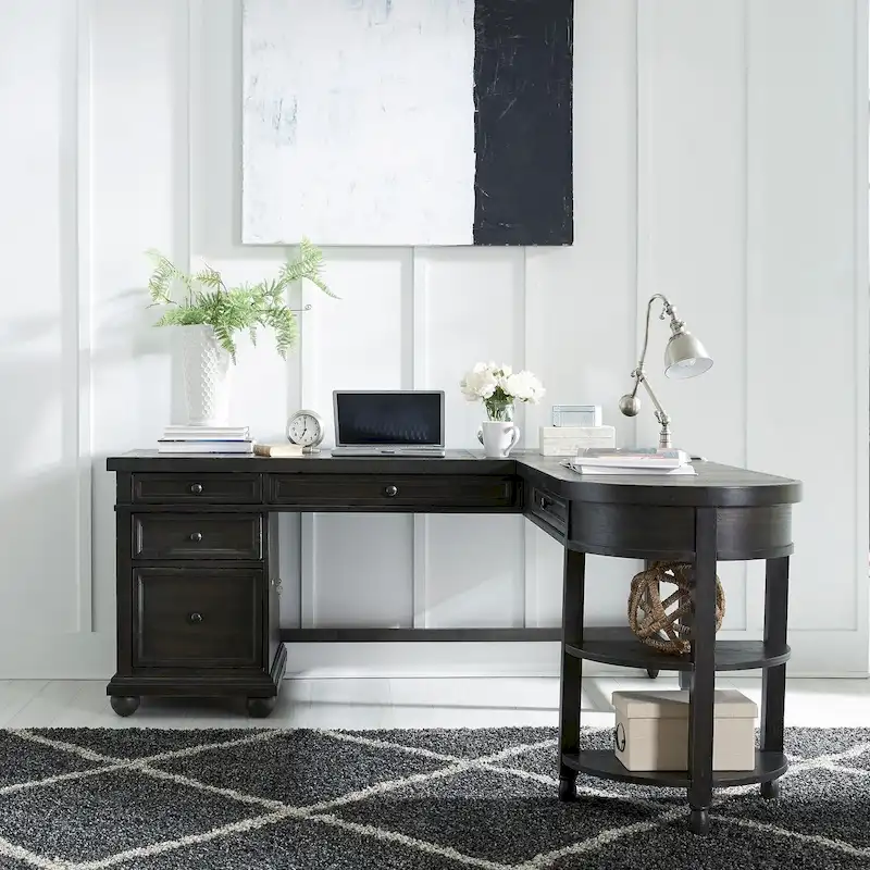 Black L-Shaped Writing Desk Set with Return – 1 Person