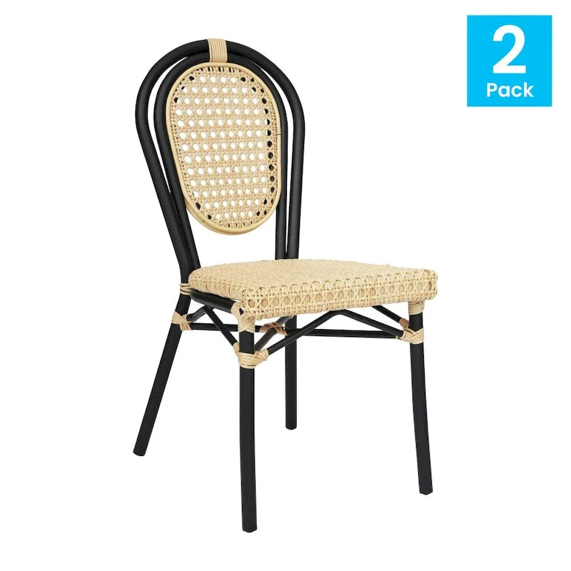 2 Pack All-Weather Commercial Paris Chairs with Metal Frames - N/A