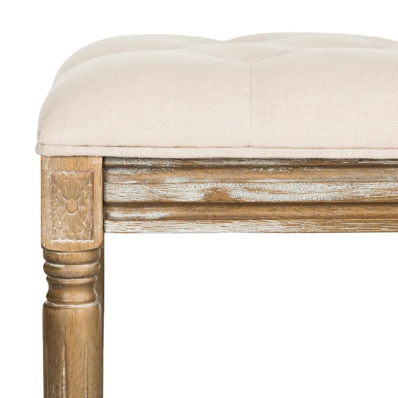 French Brasserie Tufted Rubberwood Bench in Rustic Oak Finish — 47