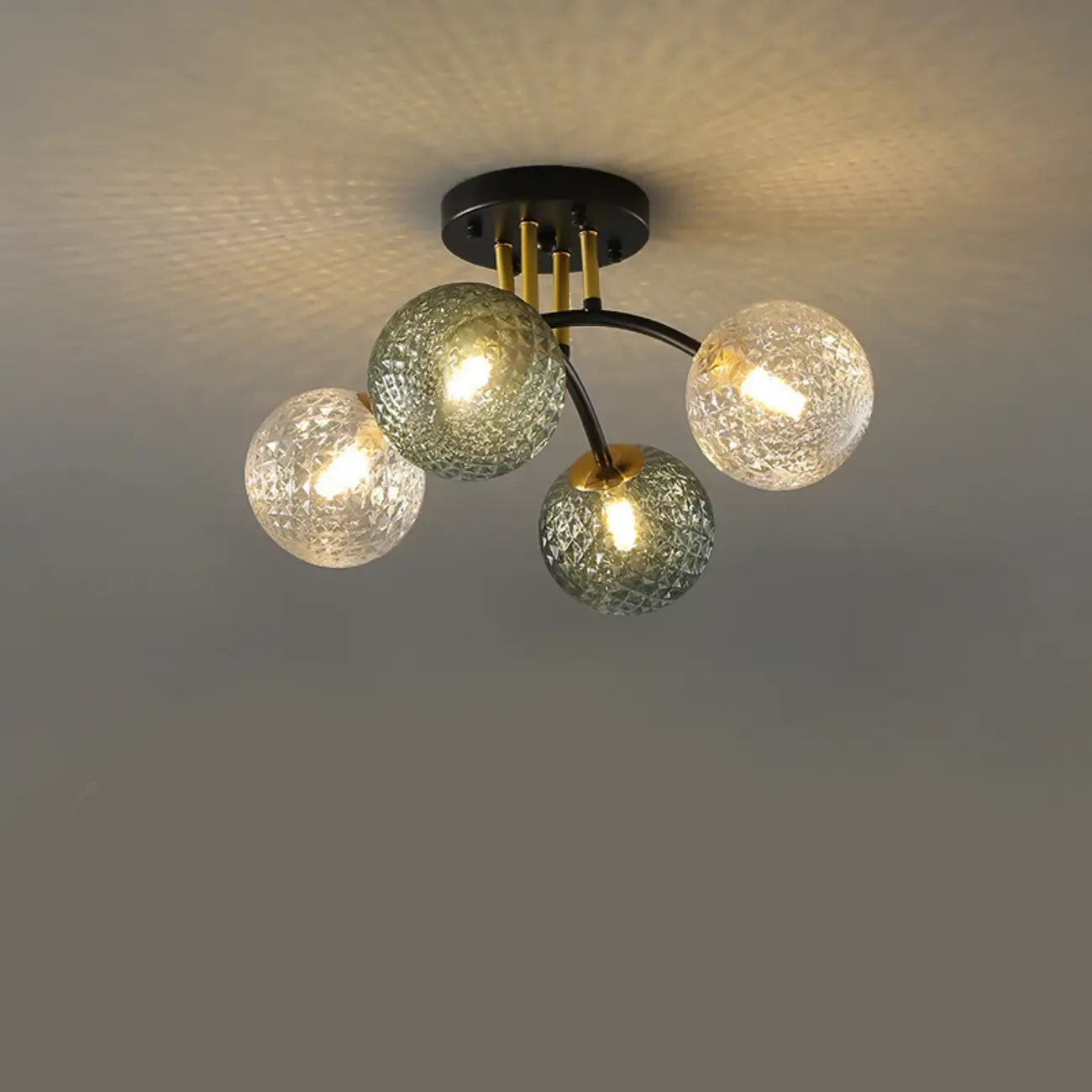 Modern Smoke Grey Glass Sphere Semi Flush Ceiling Light