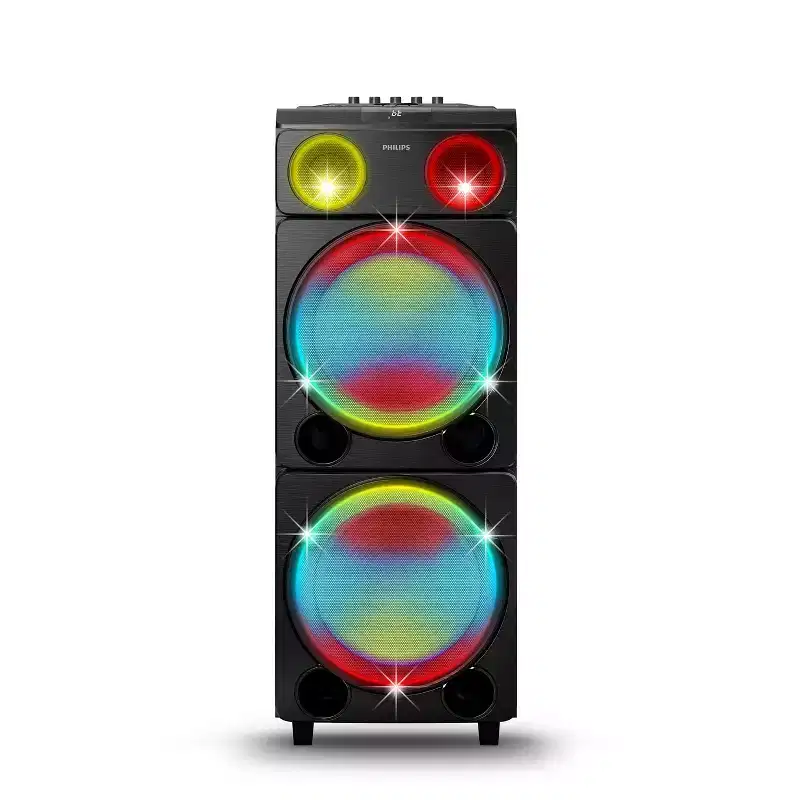 PHILIPS Bluetooth Party Speaker with 130W Sound, Deep Bass, Rainbow LED Lights, DJ Effects, Karaoke, TWS Pairing, and Dual 12 Woofer