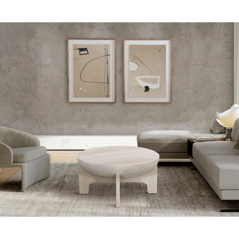 32-Inch Mango Wood Drum Top Coffee Table, Classic Washed White