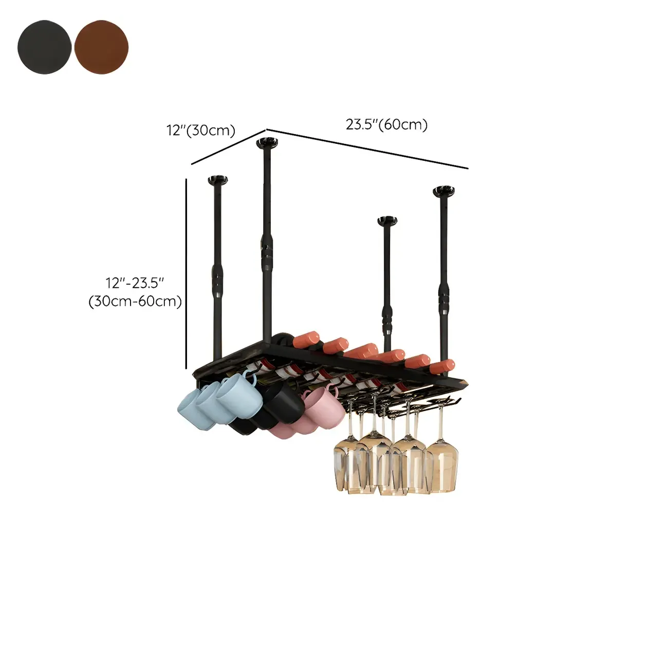 Industrial Metal Hanging Wine Rack with Glass Holder