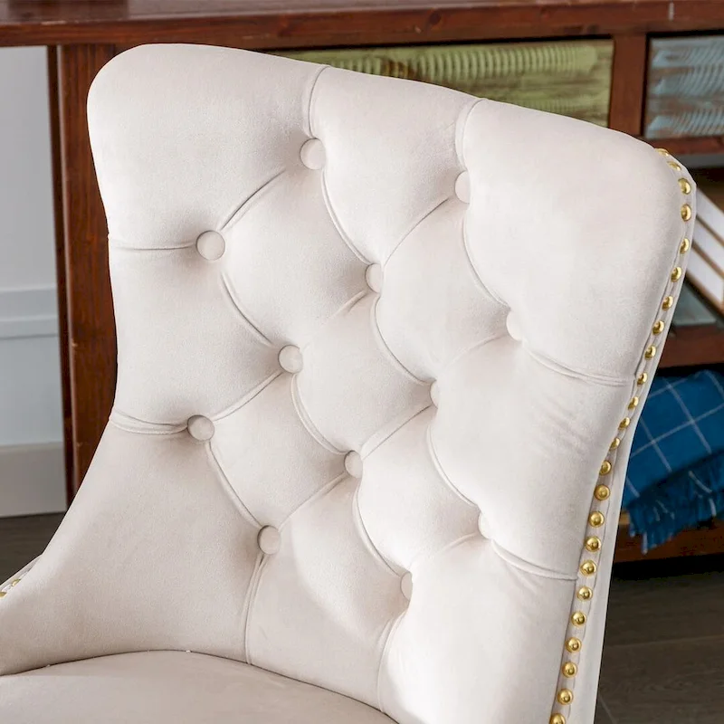 Beige / Black / Pink / Grey Velvet Tufted Button Swivel Office Chair with Gold Metal Base & Adjustable Height – 1-Person