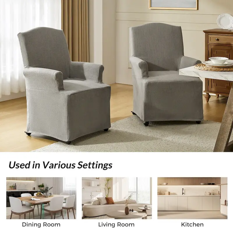 Upholstered Slipcover Arm Dining Chairs with Solid Wood Legs Set of 2