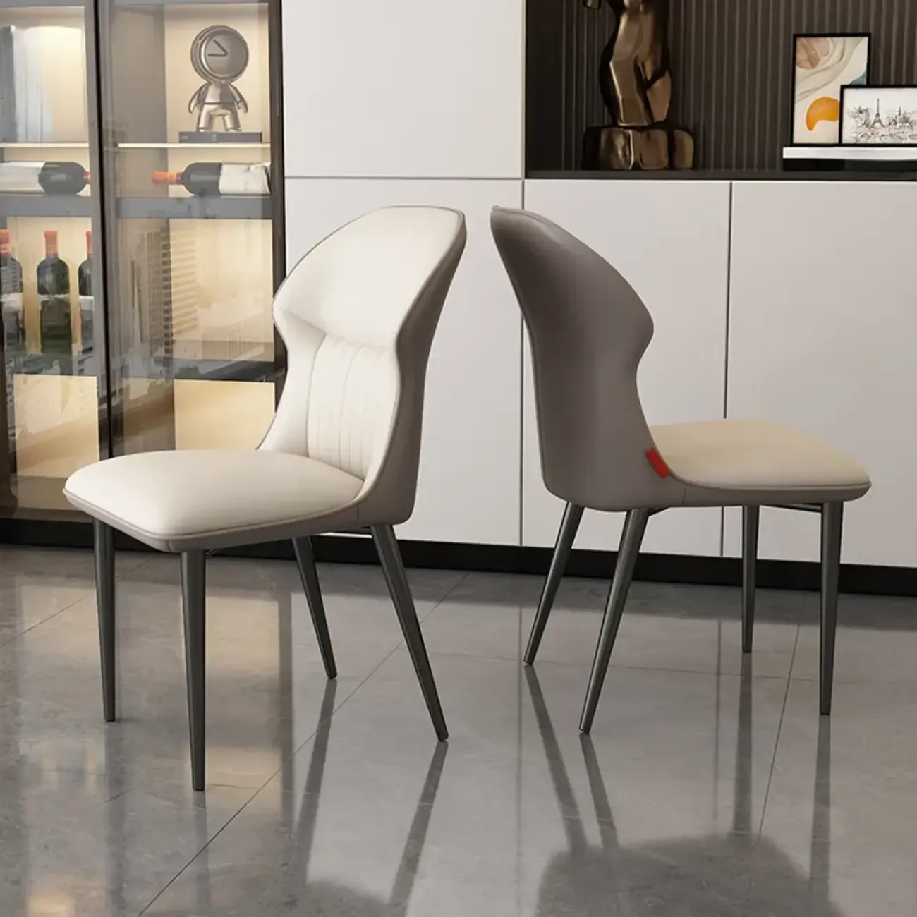 Modern Wingback Faux Leather Dining Chair with Metal Legs