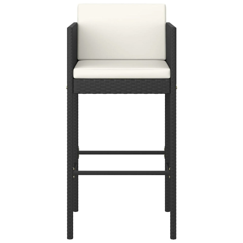 Outdoor Barstool Chair Set of 4, White Fabric Cushions, Black Rattan