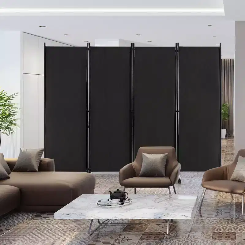 Costway 4-Panel Folding Room Divider 6FT Rolling Privacy Screen with Lockable Wheels Black/Brown/Grey/White
