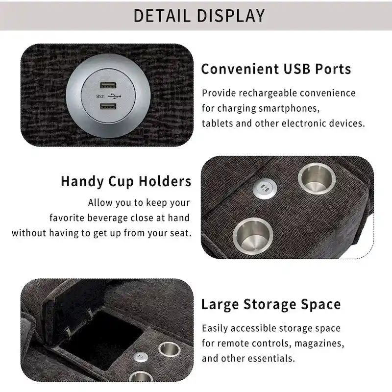 112.6 Chenille Upholstered Sectional Sofa with Two Removable Ottoman