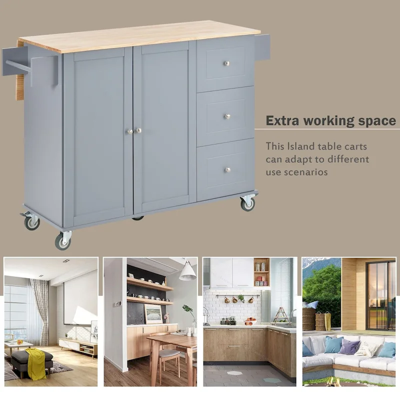 Multifunctional Kitchen Cart with Spice Rack and Adjustable Shelves