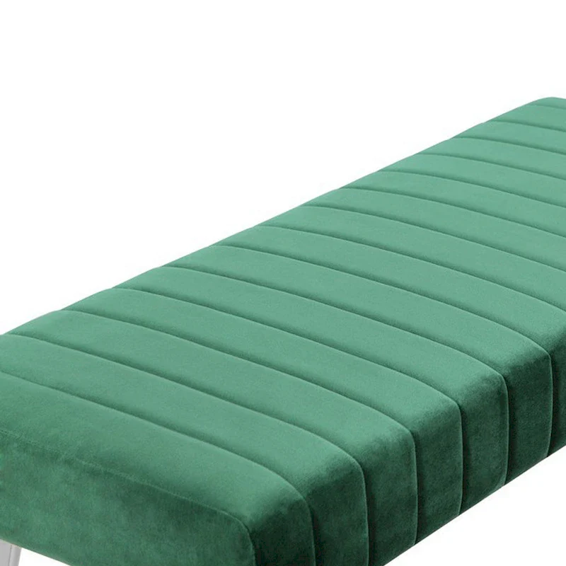 Green Velvet Tufted Bench 45 Inch Chrome Legs