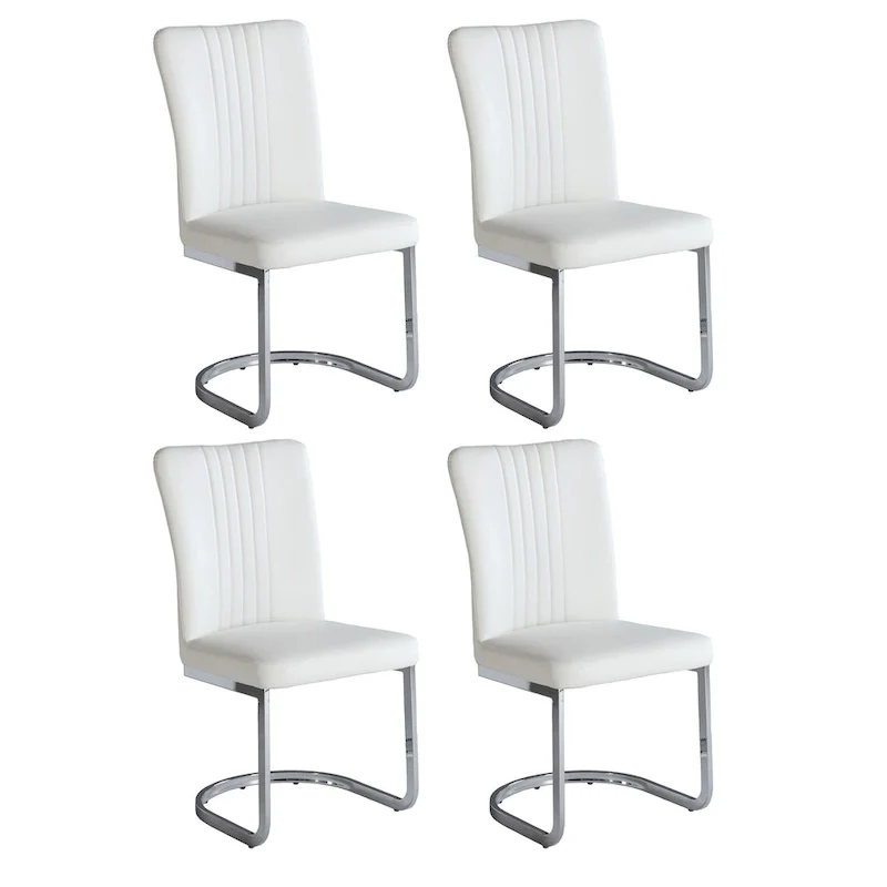 White Faux Leather Channel Back Cantilever Dining Chair, Set of 4