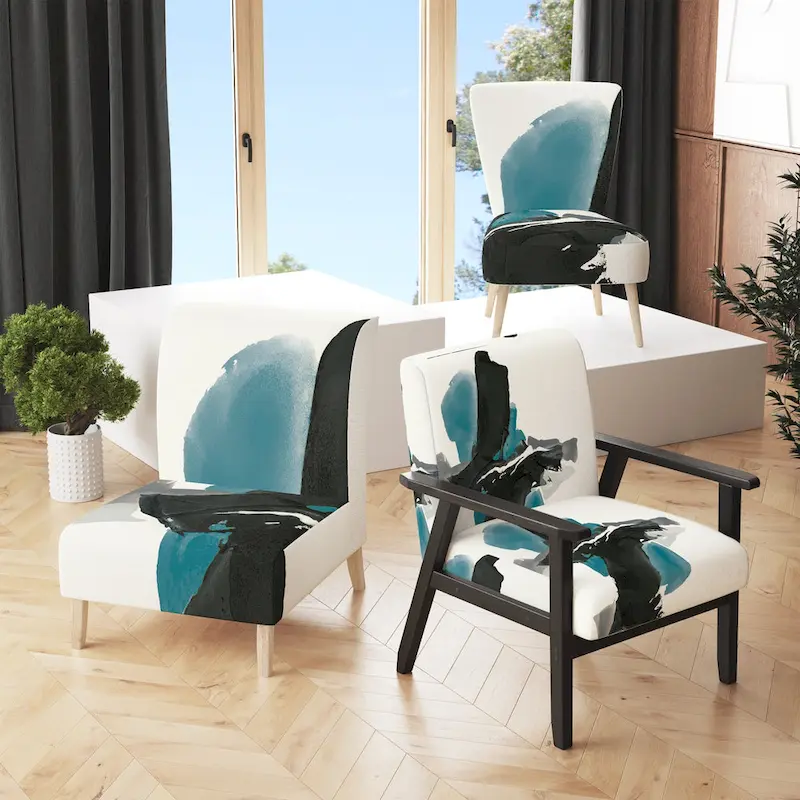 Designart Geometric Black And Teal IV Upholstered Modern Accent Chair - Arm Chair
