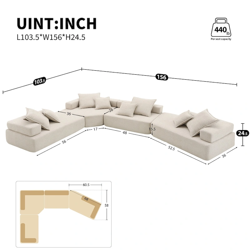 DIY Customization Boucle Upholstered Modular Sectional Sofa