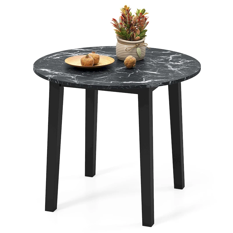 Gymax 35 Kitchen Table Round Dining Table w/ Marble-textured Veneer
