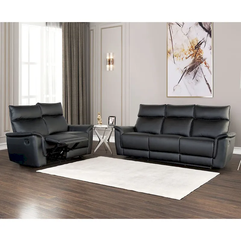 Modern 2-Piece Leather Match Manual Reclining Living Room Sofa Set
