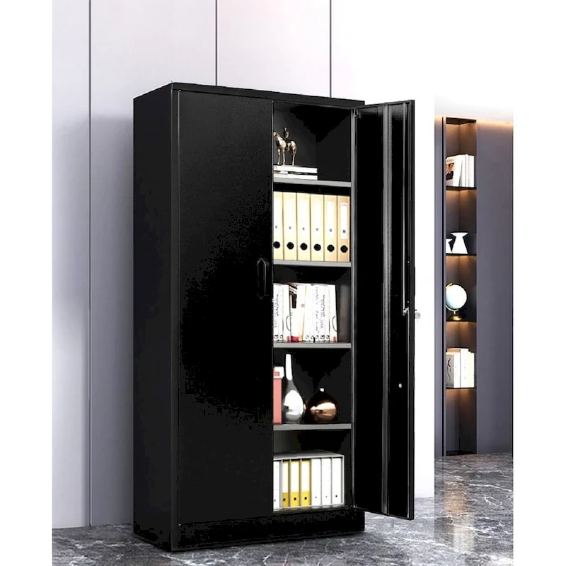 Black / Grey / Cream White / Steel / 1-Door Metal Storage Cabinet with 2 Lockable Doors & 4 Adjustable Shelves