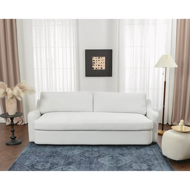 KINWELL 3-Seater Linen Upholstered Deep Seat Sofa with Flippable Cushions, 90 W