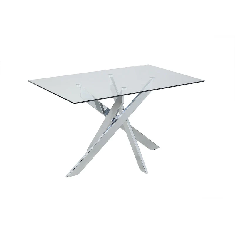 Square Glass Dining Table with Chrome Cross Base