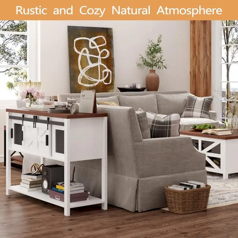 Farmhouse & Industrial Rustic Console Table with Shelf