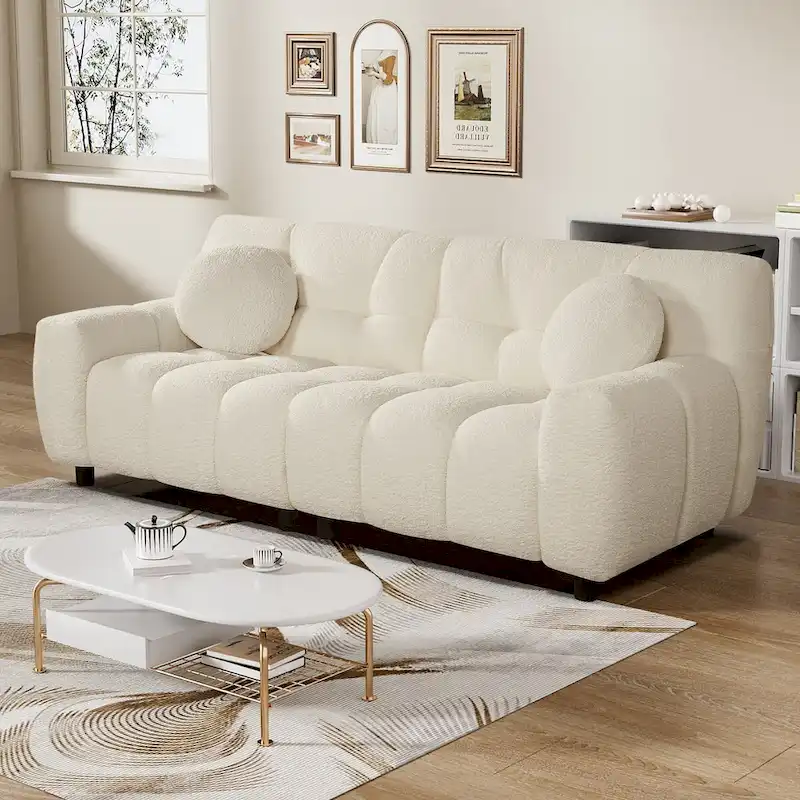 Black / Beige / Green Boucle Cloud Deep Seat Tufted Sofa - Fits 2 People