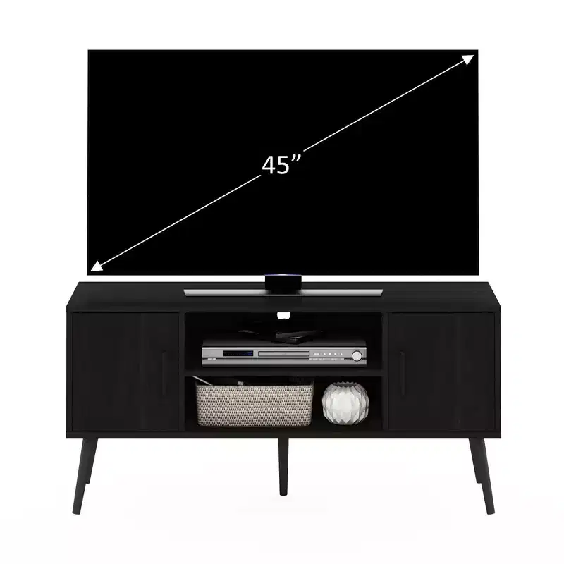 Furinno Mid-Century TV Stand Entertainment Media Console w/2 Cabinets&Open Storage Shelves for TVs up to 50,Espresso