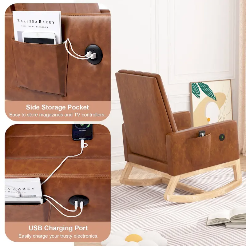 Gray Teddy Velvet Adjustable Rocking Chair with Footrest