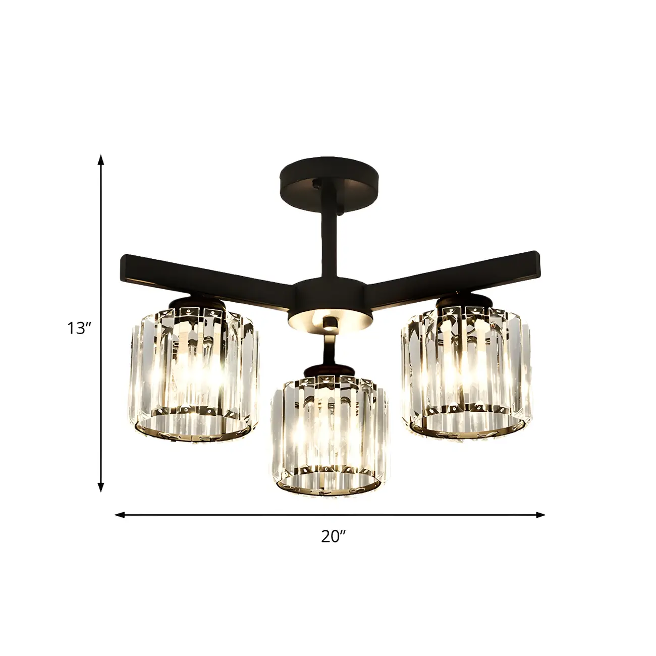 Modern Large Black Cylinder Crystal Semi Flush Ceiling Light