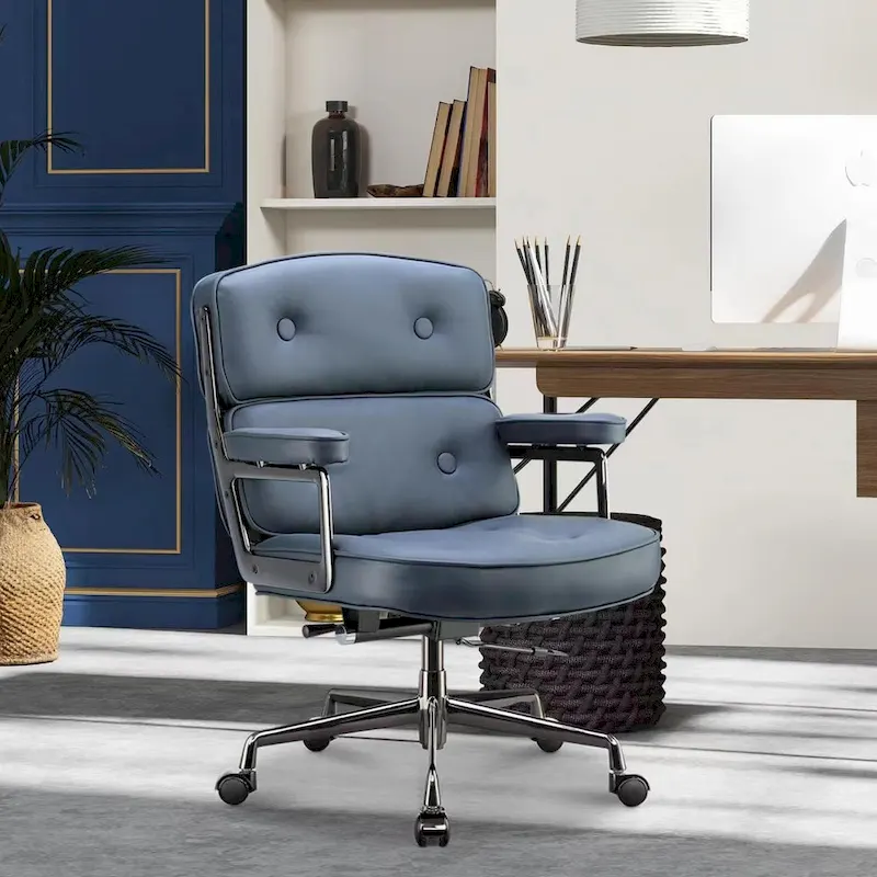 Height Adjustable Leather Ergonomic Office Chair with Lumbar Support