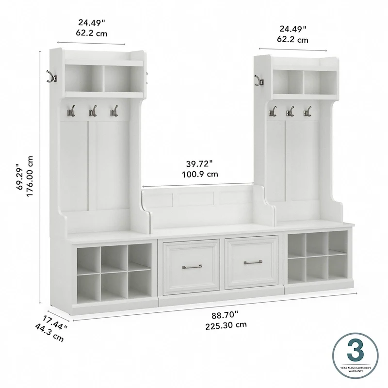 Entryway Hall Tree & Shoe Bench Set, White Ash/Gray/Brown/Black, Single