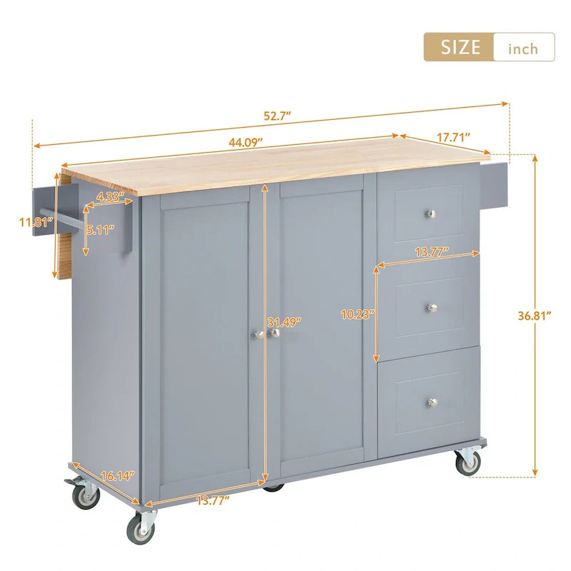 Multifunctional Kitchen Cart with Spice Rack and Adjustable Shelves