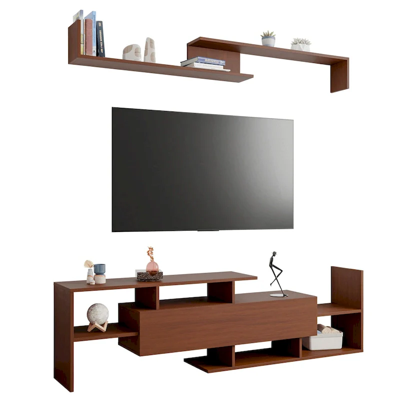 Surrey 60.2 2 Pc 1-Drawer Floating TV Stand Media Console with Open Shelves