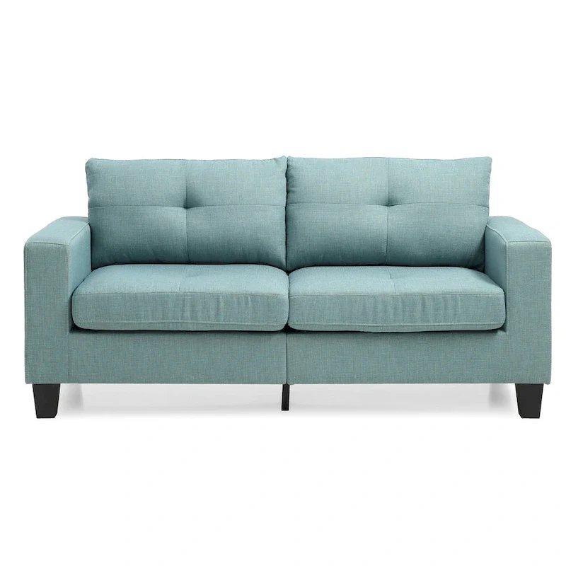 Square Arm Twill Tufted Straight Sofa - 71 - Teal
